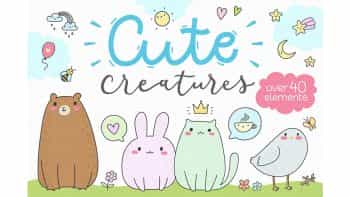 دانلود پترن و وکتور کارتونی و فانتزی Cute Creatures Vector Set