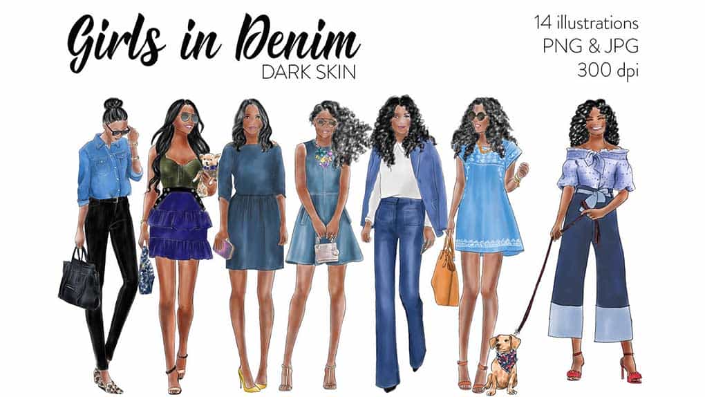 دانلود کلیپ آرت دختران سیاه پوست با لباس جین Girls in Denim – Dark Skin
