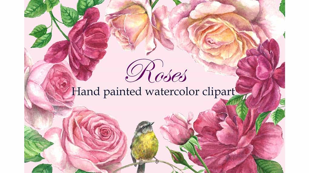 دانلود کلیپ آرت گل رز Roses Bird Watercolor Clipart
