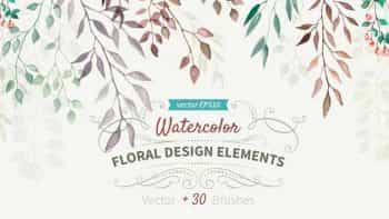 دانلود وکتور ست گل و بوته آبرنگی Watercolor nature set