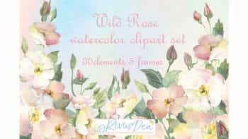 دانلود کلیپ آرت دسته گل Watercolor wild dog rose clipart set