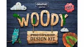 دانلود استایل آماده چوب مخصوص فتوشاپ WOODY Photoshop Design Kit