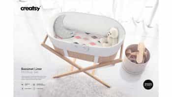 دانلود موکاپ گهواره کودک Bassinet Liner Mockup Set