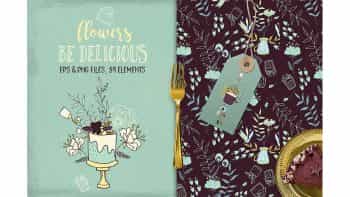 دانلود وکتور گل و شیرینی Be Delicious Flowers