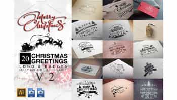 دانلود وکتور لوگو کریسمس Christmas Greetings Logo & Badges V2