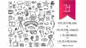 دانلود آیکون سینمایی با طراحی دستی Cinema hand drawn elements