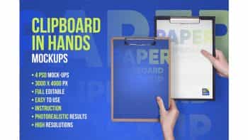 دانلود موکاپ تخته شاسی Clipboard in Hands PSD Mock-up