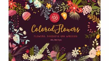 دانلود وکتور گل و بوته Colored Flowers