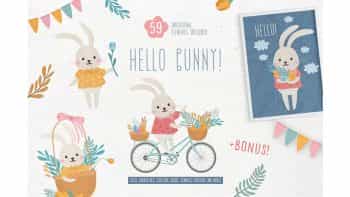 دانلود کلیپ آرت خرگوش Hello Bunny! Cute characters pack