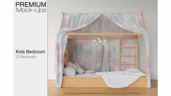دانلود موکاپ تخت خواب کودک Kids Bedroom Mockup Set