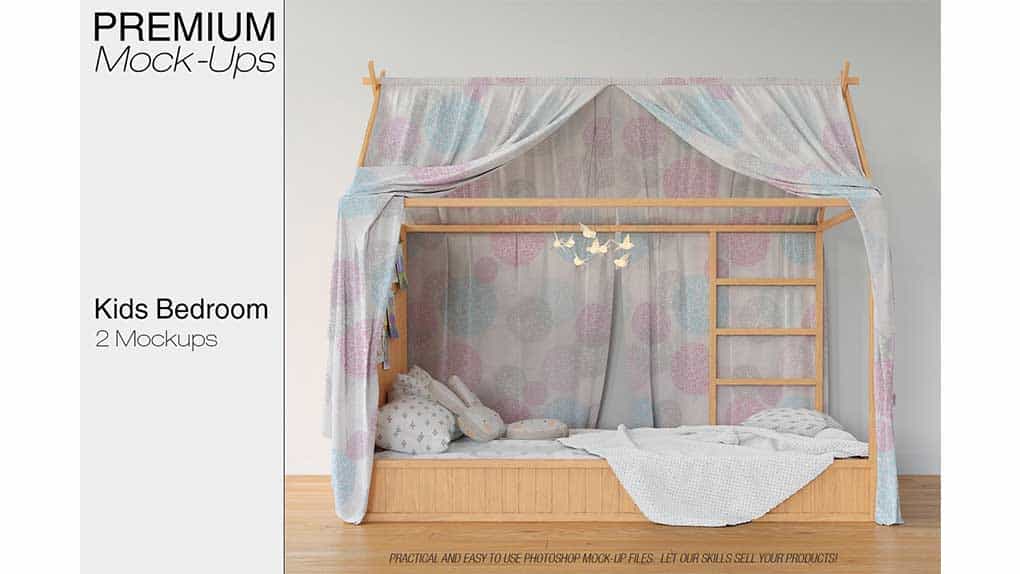 دانلود موکاپ تخت خواب کودک Kids Bedroom Mockup Set