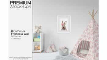 دانلود موکاپ اتاق کودک Kids Wigwam, Pouf, Wall & Frames Set