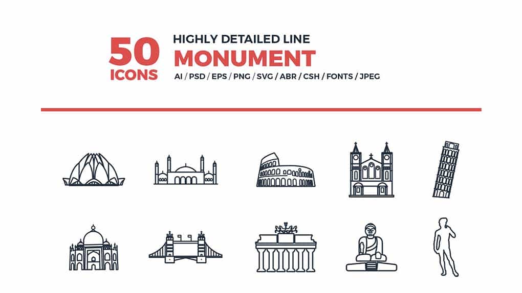 دانلود آیکون بناهای تاریخی Line Icons Monument Set