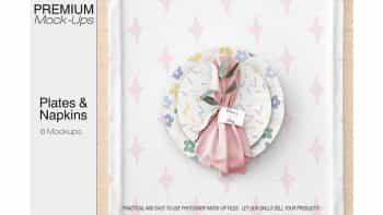 دانلود موکاپ بشقاب Plates & Tablecloth Set