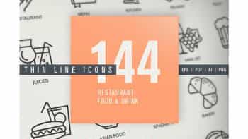 دانلود آیکون غذا و نوشیدنی Thin Line Icons for Food & Drink