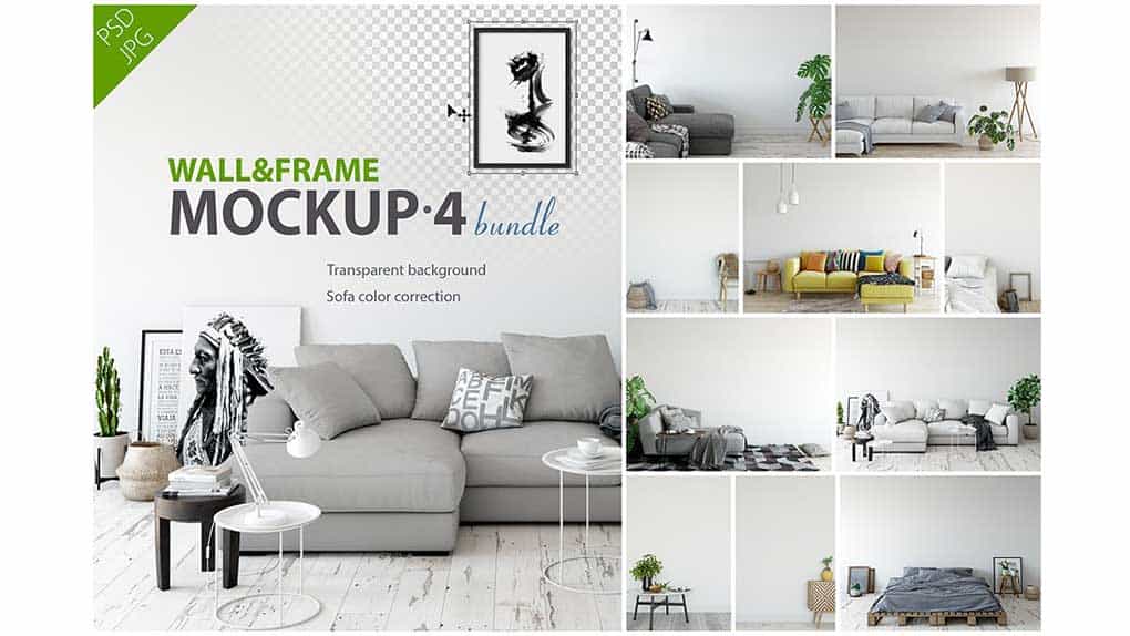 دانلود موکاپ قاب عکس و دیوار Wall & Frames Mockup – Bundle Vol 4