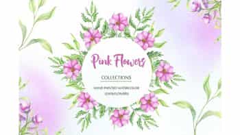 دانلود کلیپ آرت گل صورتی Watercolor Pink Flowers