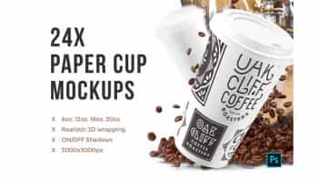 دانلود موکاپ لیوان کاغذی 24x Paper Cups Mockups