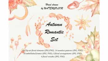دانلود کلیپ آرت پاییزی Autumn romantic watercolor set