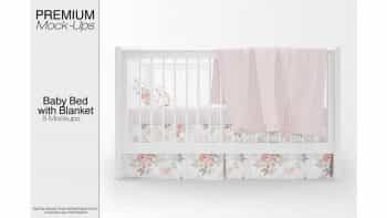 دانلود موکاپ تختخواب کودک Baby Bed with Blanket Set