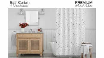 دانلود موکاپ پرده حمام Bath Curtain Mockup Pack 2