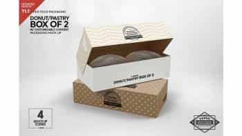 دانلود موکاپ جعبه شیرینی دونات Box of Two Donut Pastry Box Mockup