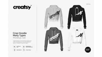 دانلود موکاپ هودی Crop Hoodie Many Types Mockup Set