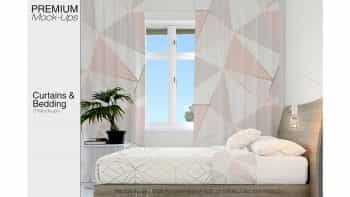 دانلود موکاپ ست روتختی و پرده Curtains & Bedding Set
