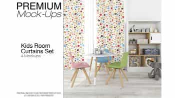 دانلود موکاپ پرده مهد کودک Curtains in Nursery Mockup Set