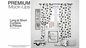 دانلود موکاپ پرده و بالشت Curtains (Long & Short) & Pillows