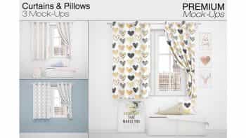 دانلود موکاپ پرده Curtains & Pillows Set 6