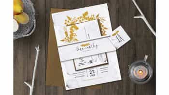 دانلود فایل لایه باز کارت دعوت عروسی Golden Foliage Wedding Invitation