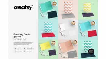 دانلود موکاپ کارت دعوت Greeting Cards 4 Sizes Mockup Set