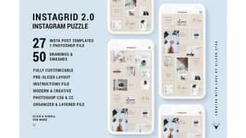 دانلود فایل لایه باز پست پازلی اینستاگرام InstaGrid 2.0 – Instagram Puzzle