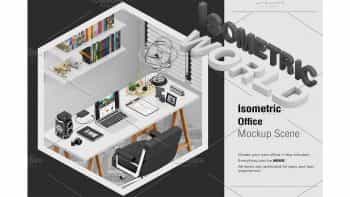 دانلود جعبه ابزار ساخت موکاپ ایزومتریک دفترکار Isometric Office Scene Mock-up