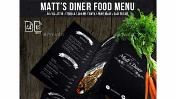 دانلود فایل لایه باز سه لت منو غذا Matt’s Diner Trifold A4 and US Letter Menu