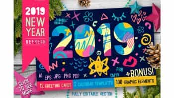 دانلود وکتور سال نو میلادی 2019 New Year Christmas Blue Bundle