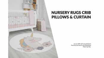 دانلود موکاپ پرده و قالیچه اتاق کودک Nursery – 4 Rugs Pillows Curtain
