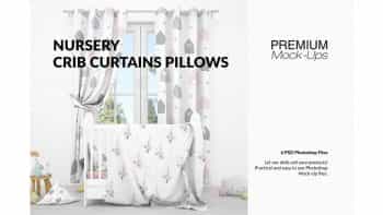 دانلود موکاپ ست اتاق کودک Nursery – Crib, Curtains & Pillows