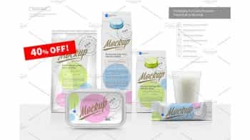 دانلود موکاپ محصولات لبنی روزانه Packaging for Dairy Products Present