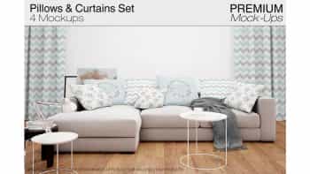 دانلود موکاپ ست کوسن و پرده Pillows & Curtains Set 2