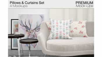 دانلود موکاپ ست پرده و کوسن Pillows & Curtains Set