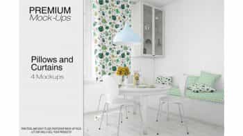 دانلود موکاپ پرده آشپزخانه Pillows & Curtains Set – Kitchen