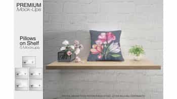 دانلود موکاپ بالش روی شلف Pillows on Shelves Set – Many Types