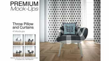 دانلود موکاپ پرده و کوسن Throw Pillow & Curtains Mockup Set