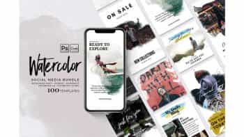 دانلود فایل لایه باز شبکه اجتماعی Watercolor Bundle