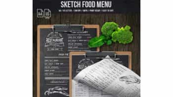 دانلود فایل لایه باز منو غذا Sketch A4 and US Letter Single Page Menu