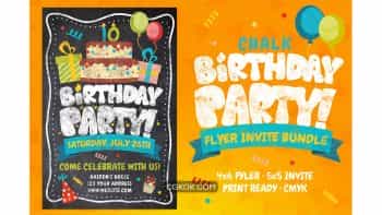 دانلود فایل لایه باز کارت دعوت جشن تولد Chalk Birthday Party Flyer Bundle