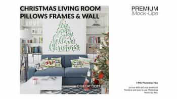دانلود موکاپ اتاق نشیمن با درخت کریسمس Christmas Living Room Set
