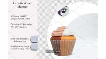 دانلود موکاپ کاغذ بسته بندی کاپ کیک Cupcake tag mockup PSD mockup